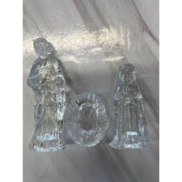 Vintage 6 Piece Nativity Set Clear Glass World Bazaars 2.5"-3.5" Tall - Picture 2 of 7